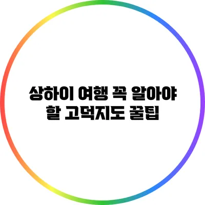 상하이 여행 꼭 알아야 할 고덕지도 꿀팁