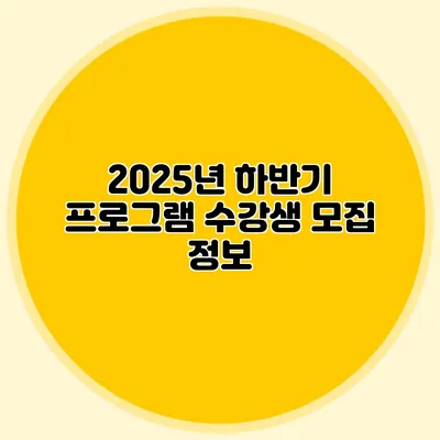 2025년 하반기 프로그램 수강생 모집 정보