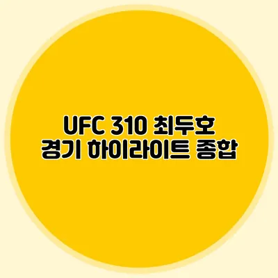 UFC 310 최두호 경기 하이라이트 종합