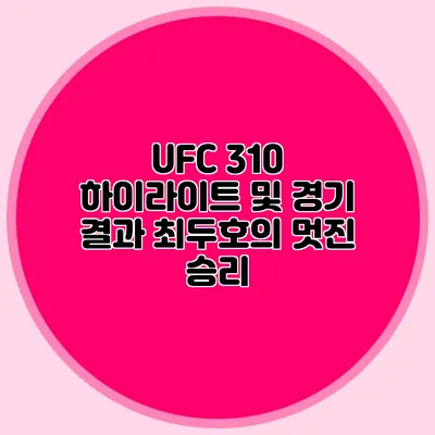 UFC 310 하이라이트 및 경기 결과 최두호의 멋진 승리
