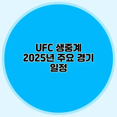 UFC 생중계 2025년 주요 경기 일정