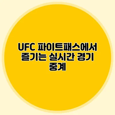 UFC 파이트패스에서 즐기는 실시간 경기 중계