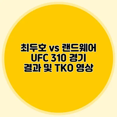 최두호 vs 랜드웨어 UFC 310 경기 결과 및 TKO 영상