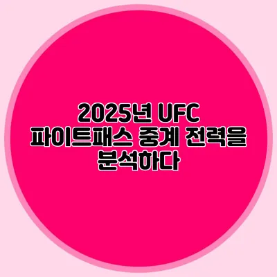 2025년 UFC 파이트패스 중계 전력을 분석하다